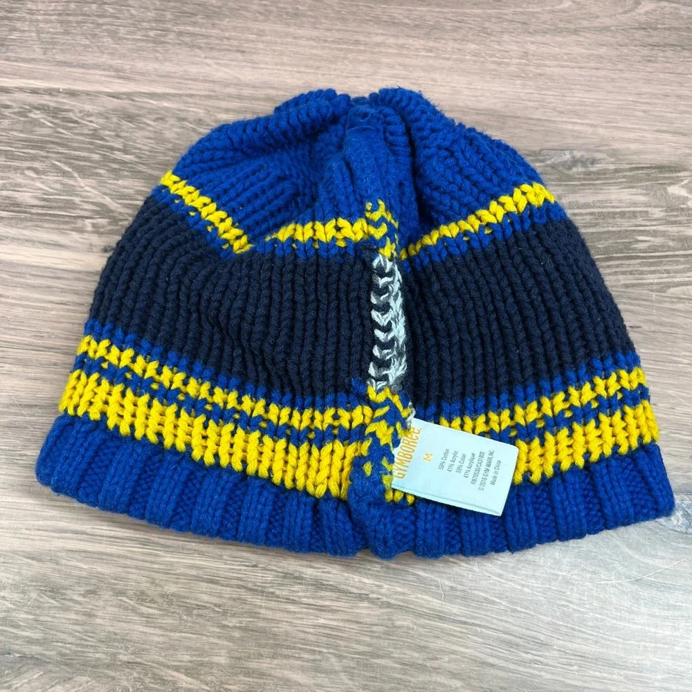 Gymboree Knit Beanie Kids Size M Blue Yellow COOL Graphic Striped Winter Hat